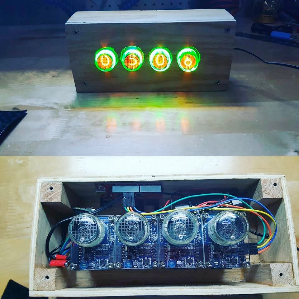Nixie tube clock — front glow and internals showing hand-wired driver boards
